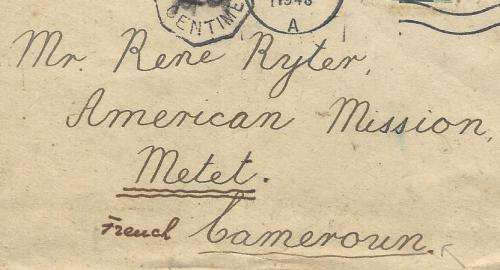 Union: RARE 1948 Taxed cover SWISS MISSION PRETORIA/ELISABETHVILLE/CAMEROUN. See below.