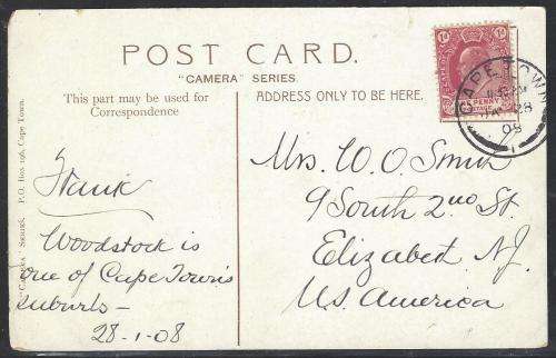 Cape 1908 historic homesteads at WOODSTOCK and MUIZENBERG - cards to USA -  See below