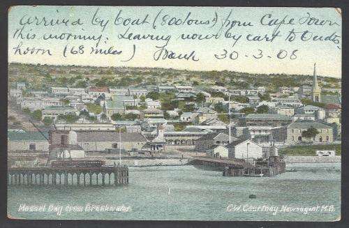 Cape: 1908 Historic postcard from MOSSEL BAY to the USA. See below.