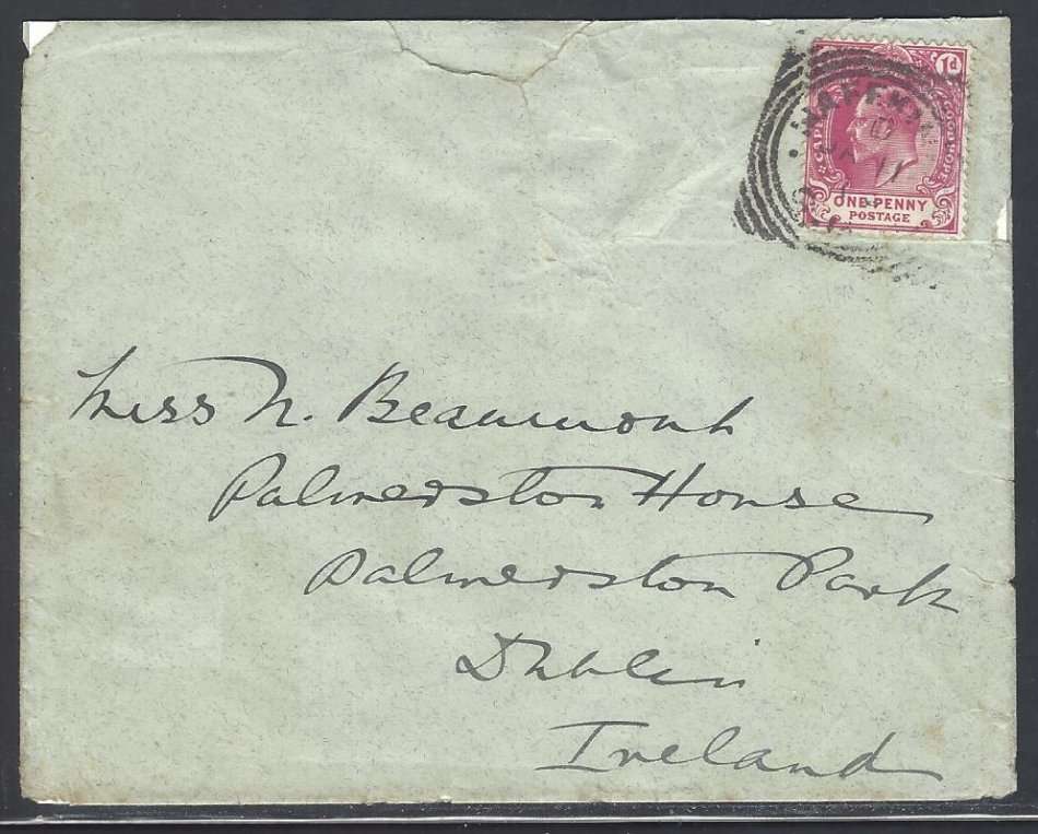 Cape: 1903 Rare Royal Inniskilling Fusiliers cover Mafeking /Dublin by H & K Packet.. See below.