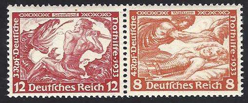 Germany 1933 Scarce Wagner se-tenant strip of 2 superb MNH. CV R 1200++. Michel W48. See below.