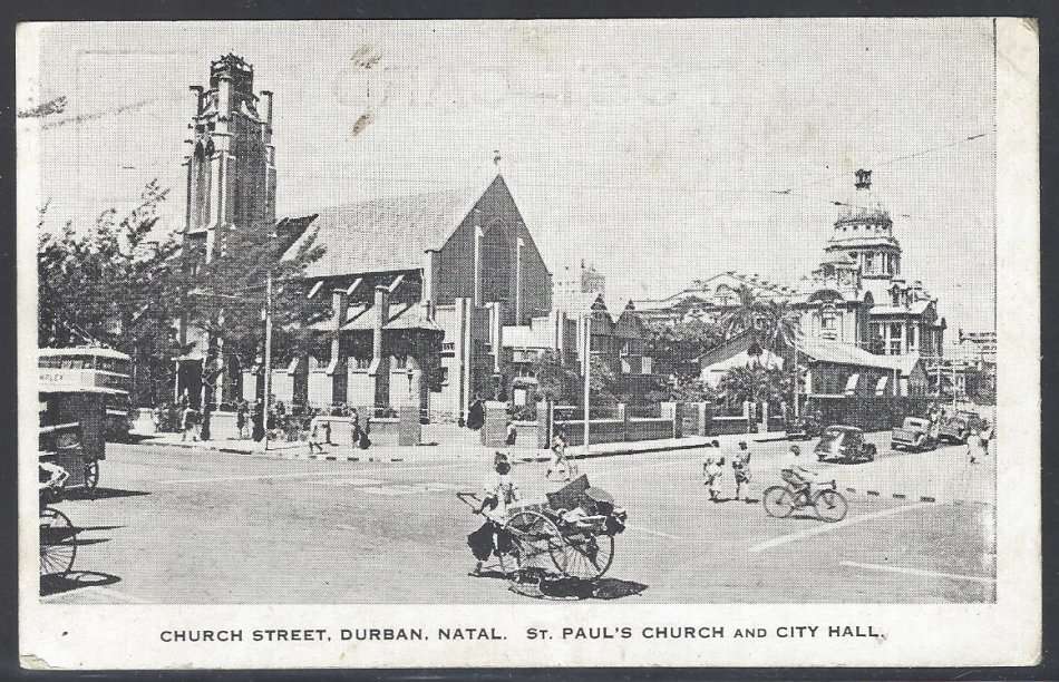 Union 1941 "PAQUEBOT" cds on Durban postcard to England. See below.
