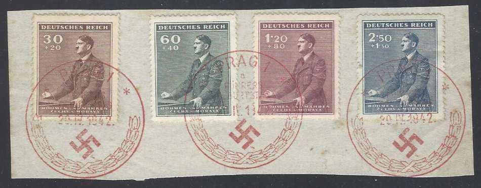 Germany (Bohemia & Moravia) 1942 Hitler Quartet on piece. SG 74/7. See below.