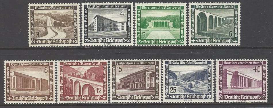 Germany 1936/9 Two Reich sets fine mint. SG 623/31, 718/26.  See below.