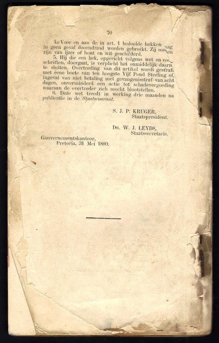 ZAR Rare 1889 Historic Grondwet publication with multiple Laws belonging to Barberton Veldcornet.