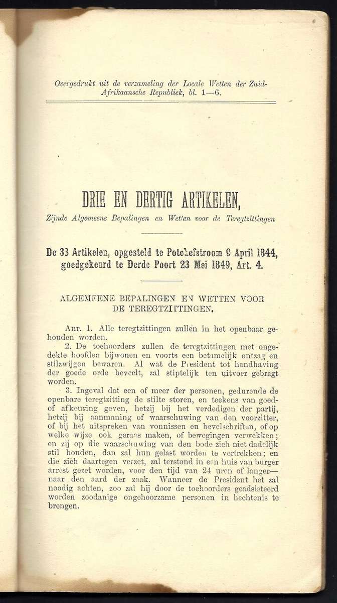 ZAR Rare 1889 Historic Grondwet publication with multiple Laws belonging to Barberton Veldcornet.