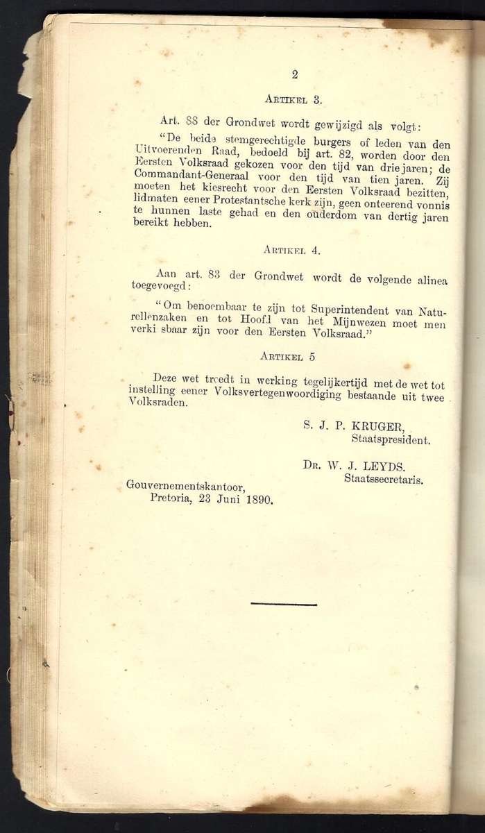 ZAR Rare 1889 Historic Grondwet publication with multiple Laws belonging to Barberton Veldcornet.