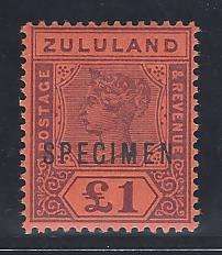 Zululand 1894 1£ Specimen superb MNH. Outstanding stamp. SG 28S/SACC 22S. See below.