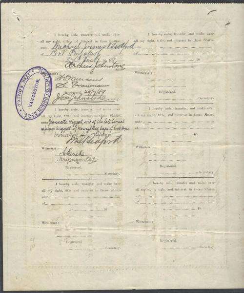 Transvaal (ZAR): Rare 1880 `O` DOWD`S REEF GOLD MINING COMPANY LTD` Share certificate.