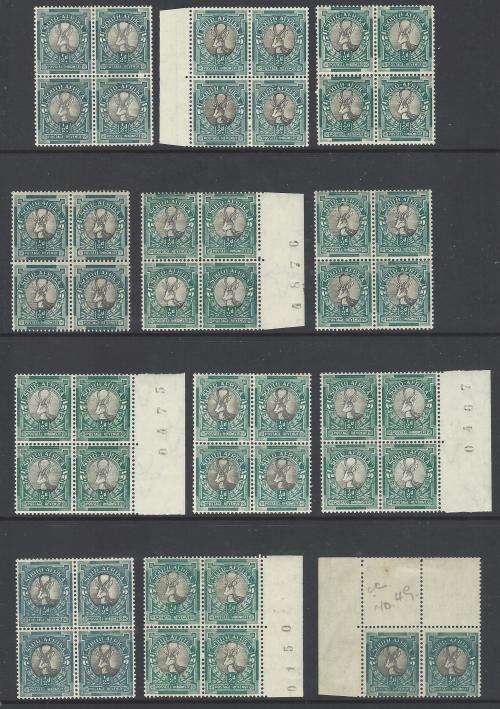 Union: Extensive Springbok Collection of 54 blocks. Varieties aplenty. VFM/MNH/MM. See below.