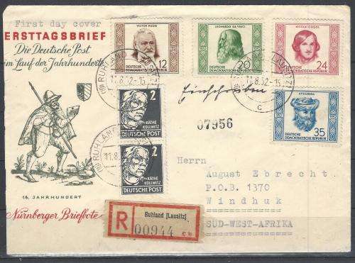 Germany 1952 Scarce incoming RUHLAND (LAUSITZ) / WINDHOEK cover (FDC) . See below.