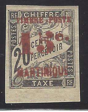 French Martinique 1891 scarce SG 27 FM with red ovpt. CV R 1,500. See below.