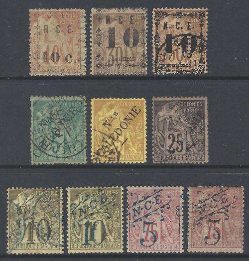 New Caledonia 1891/2 Scarce group of 10 mint or used. CV R 6,000 plus. See below.