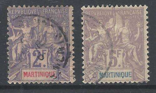 Martinique  1903/4 top value pair fine used/expertised.  CV R 4950. SG 52/3. See below.