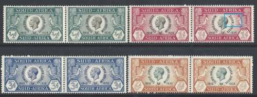 Union 1935 set with UHB varieties `Smudge` (V 11) / `Red line` MNH. CV R 2,900 SACC 64/7. See below.
