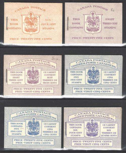 Canada 1953/5 Group of 6 booklets. MNH. SG SB 49/54. CV R 1,300. See below.
