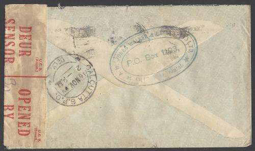 Union 1943 Scarce Censored cover DURBAN to CALCUTTA. See below.