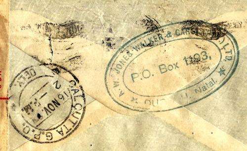 Union 1943 Scarce Censored cover DURBAN to CALCUTTA. See below.