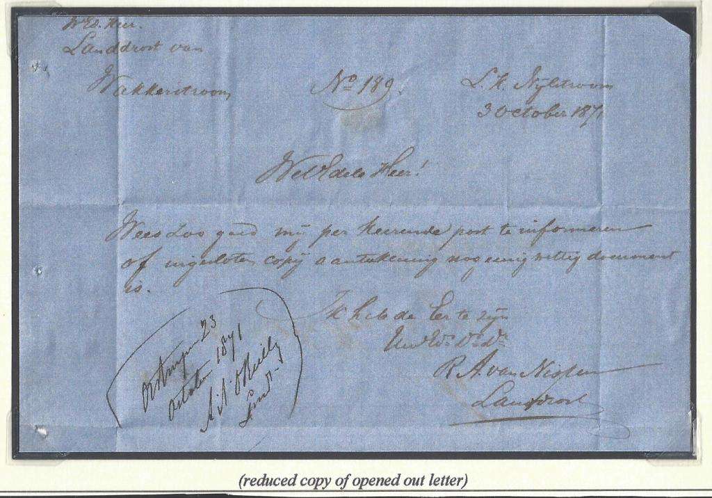 Transvaal/ZAR 1871 Rarity. Official Mail: Nylstroom/Pretoria/Wakkerstroom. See below.