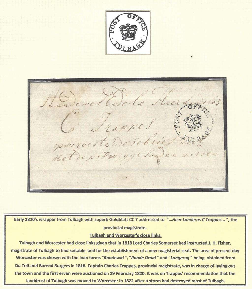 Cape 1820`s historic `Landeros Trappes` Tulbagh/Worcester wrapper with  CC 7 handstamp. See below.