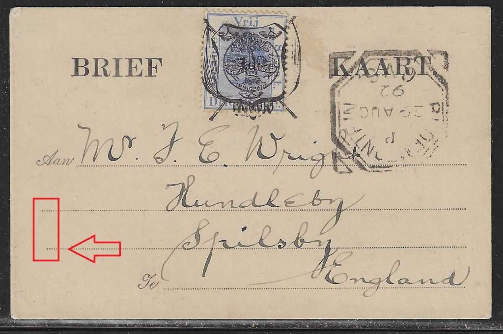 OFS 1892 (28 AUG) Rare 1d on 3d surch. Type III Stamp Brief Kaart variety. Less than 20 recorded.