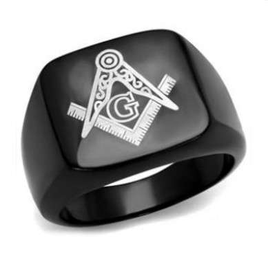 *Stainless Steel* Black Free Mason Ring: Size 11