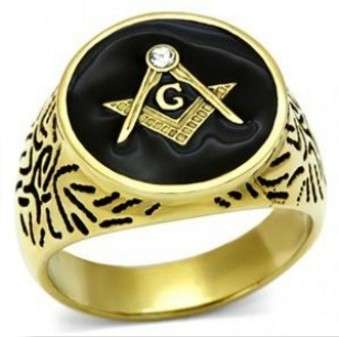 Stainless Steel Gold Plated Masonic Ring Size 13