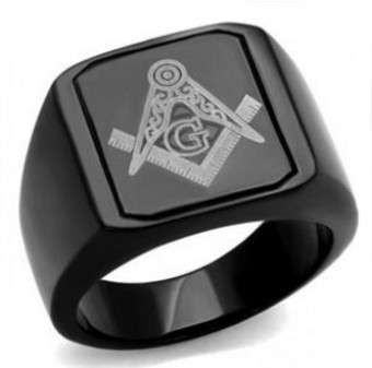 Stainless Steel Black Free Mason Ring: Size 10