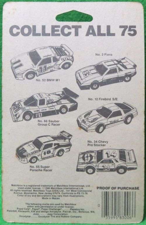 **MATCHBOX #3**PORSCHE TURBO**CARDED 1986**MADE IN MACAU**DOORS OPENS**