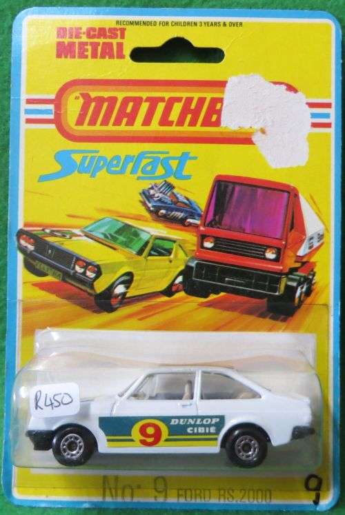 **MATCHBOX SF #9**FORD ESCORT RS2000**VHTF WITH PRINTING BELOW BUBBLE**CARDED 1975**MADE IN ENGLAND