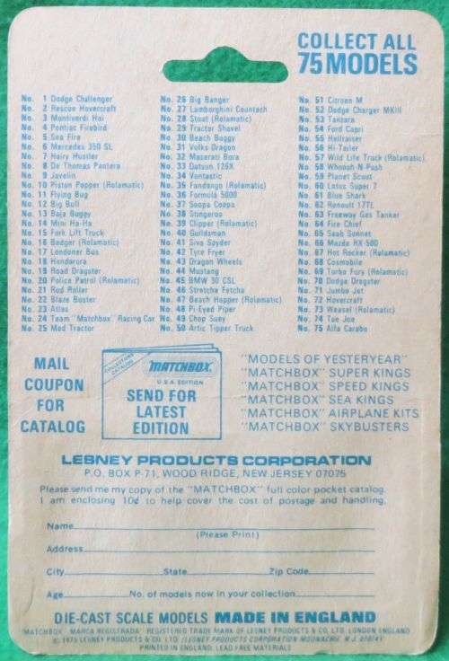 **MATCHBOX SF #9**FORD ESCORT RS2000**VHTF WITH PRINTING BELOW BUBBLE**CARDED 1975**MADE IN ENGLAND