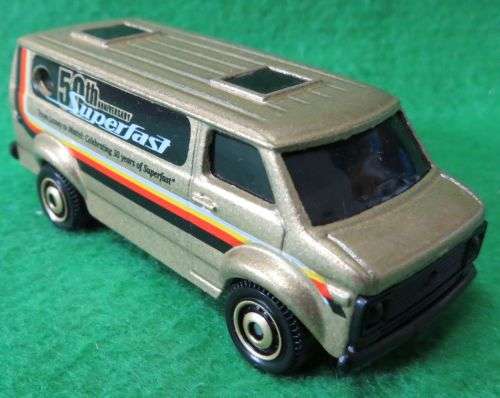 **MATCHBOX SF**50TH ANNIVERSARY**CHEVY VAN**"FROM LESNEY TO MATTEL"**MADE IN THAILAND**SCALE 1/74**