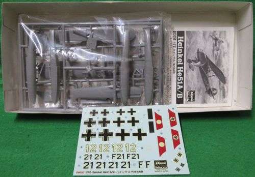 **HASEGAWA**MODEL KIT**HEINKEL HE51A/B**1/72**VINTAGE**MODEL LENGTH +-12CM**