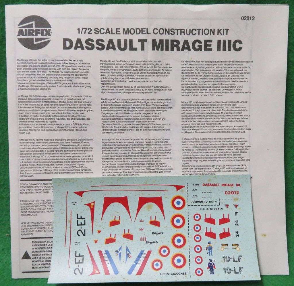 **AIRFIX**MODEL KIT**DASSAULT MIRAGE IIIC**1/72**LENGTH +-21.3CM**