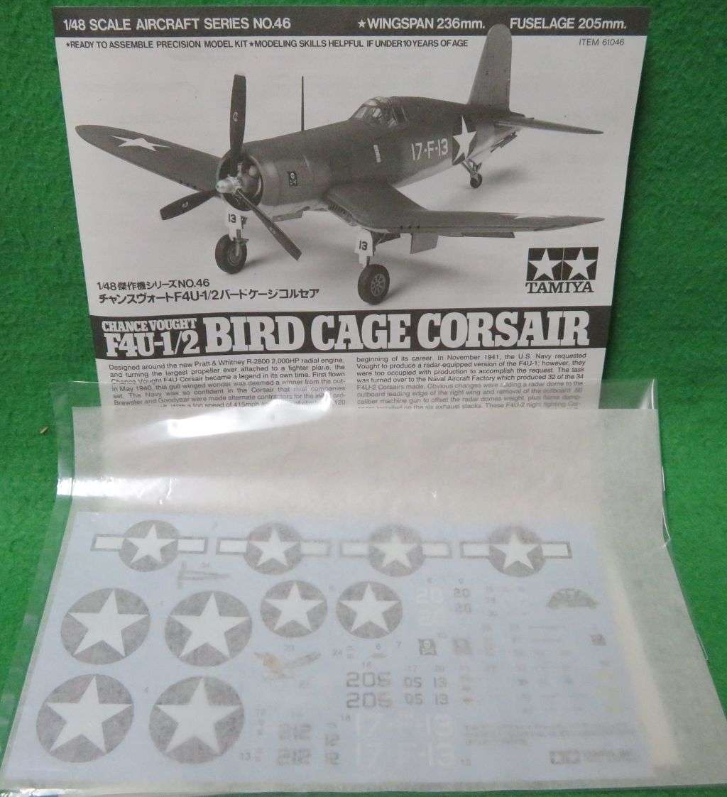 **TAMIYA**MODEL KIT**CHANCE VOUGHT F4U-1/2 BIRD CAGE CORSAIR**VINTAGE**1/48**LENGTH +-20.5CM**