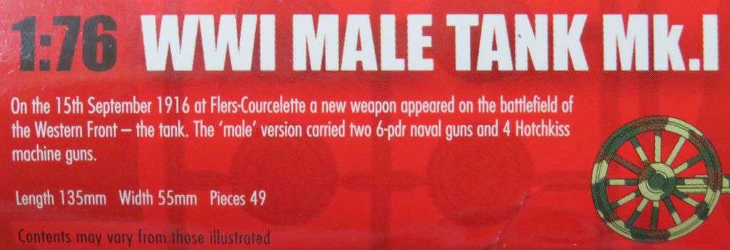 **AIRFIX**MODEL KIT**WWI - MALE TANK Mk.I**1/76**LENGTH +-13.5CM**