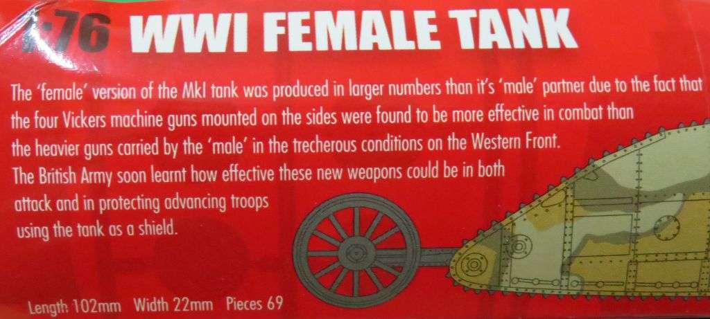 **AIRFIX**MODEL KIT**WWI - FEMALE TANK**1/76**LENGTH +-10.2CM**