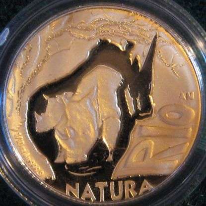 2009 The White Rhino 24 Carat Gold coin, Safari through South Africa Natura Series