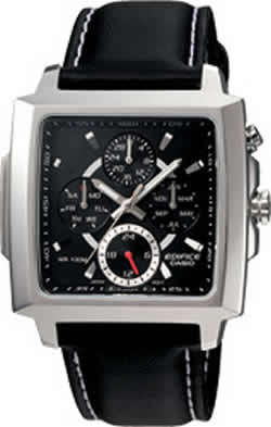 CASIO EDIFICE Analog 4 dials Octagon leather bracelet black EF-324L-1AV