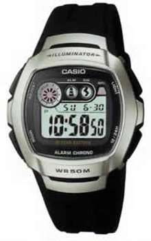 Casio Sportstimer 50m 1/100 Dual time Resin 10 Year Battery for men W-210-1A