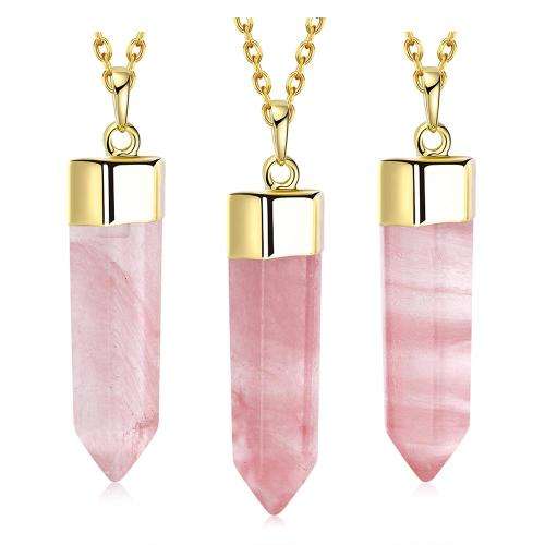 New 18K RGP in yellow gold, Ladies Natural pink stone pendant with Free chain included