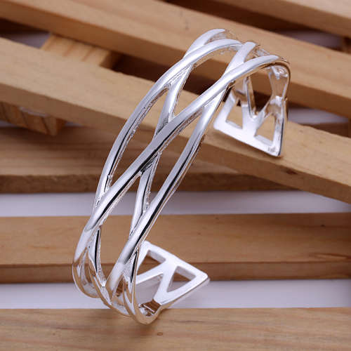 New 925 Sterling silver filled Ladies cris-cross Cuff bangle
