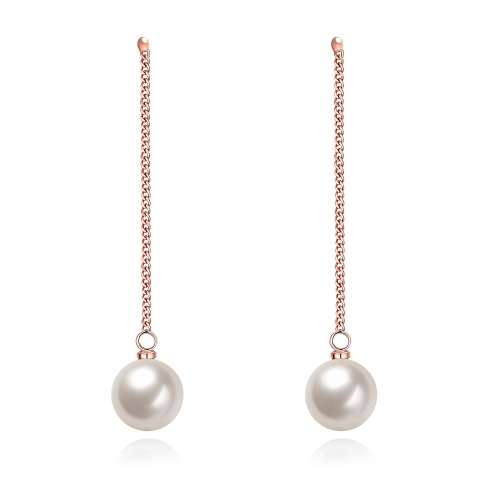New 18K RGP in rose gold, Ladies long dangle earrings with shell pearl detail