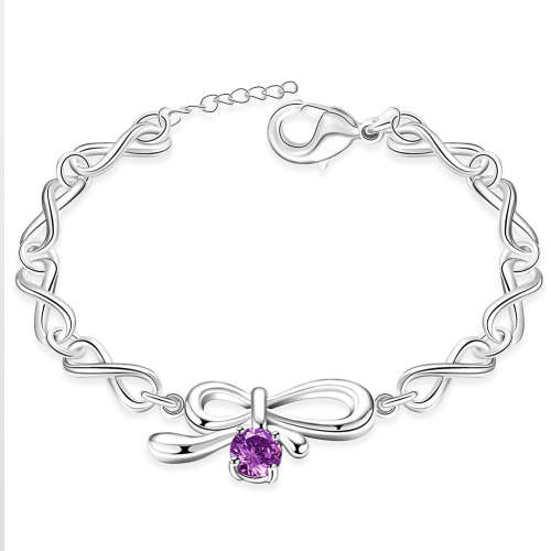 New 925 Sterling silver filled Ladies infinity and ribbon design bracelet with purple AAA crystal