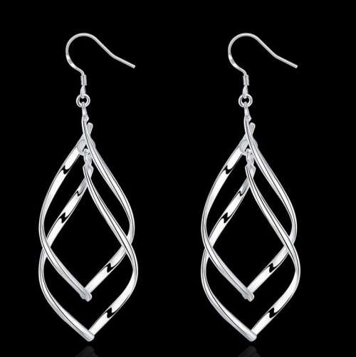 New 925 Sterling silver filled Ladies double layer twist earrings
