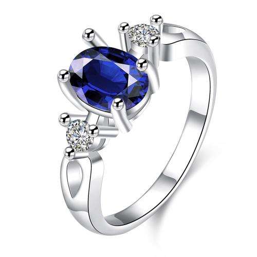 New 925 Sterling Silver filled Blue engagement style ladies ring with AAA genuine crystals