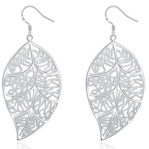New 925 Sterling Silver filled Ladies large Leaf design earrings with filigree detail