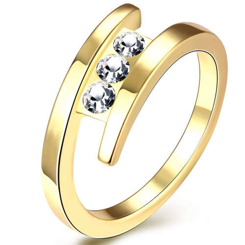 New 18K RGP in yellow gold, Ladies double row ring with center crystal detail