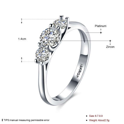 New 18K RGP in white gold, ladies Engagement style ring with 3 Genuine Austrian crystals