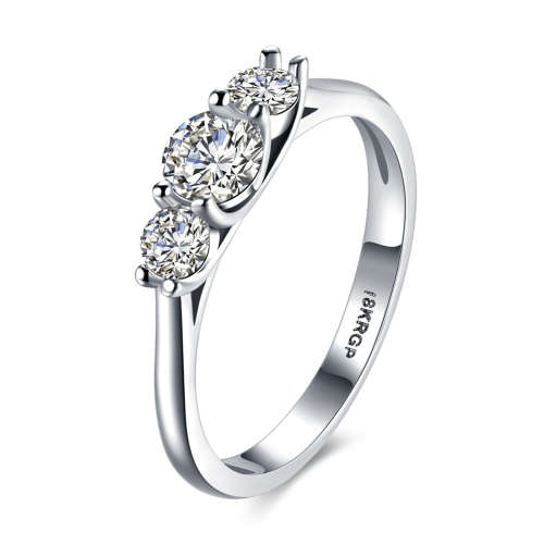 New 18K RGP in white gold, ladies Engagement style ring with 3 Genuine Austrian crystals
